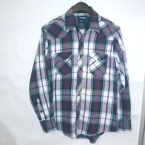 Wrangler 16.5 35 Regular Mens Flannel Plaid Shirt